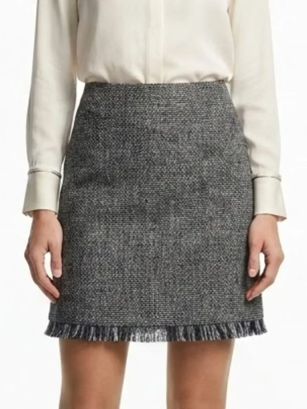 BANANA REPUBLIC Dark Academia Tweed Mini Skirt Navy Blue Fringe Boucle Coquette